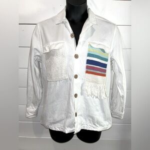 🤍ZARA Shirt jacket L – White with Colorful Pocket unisex